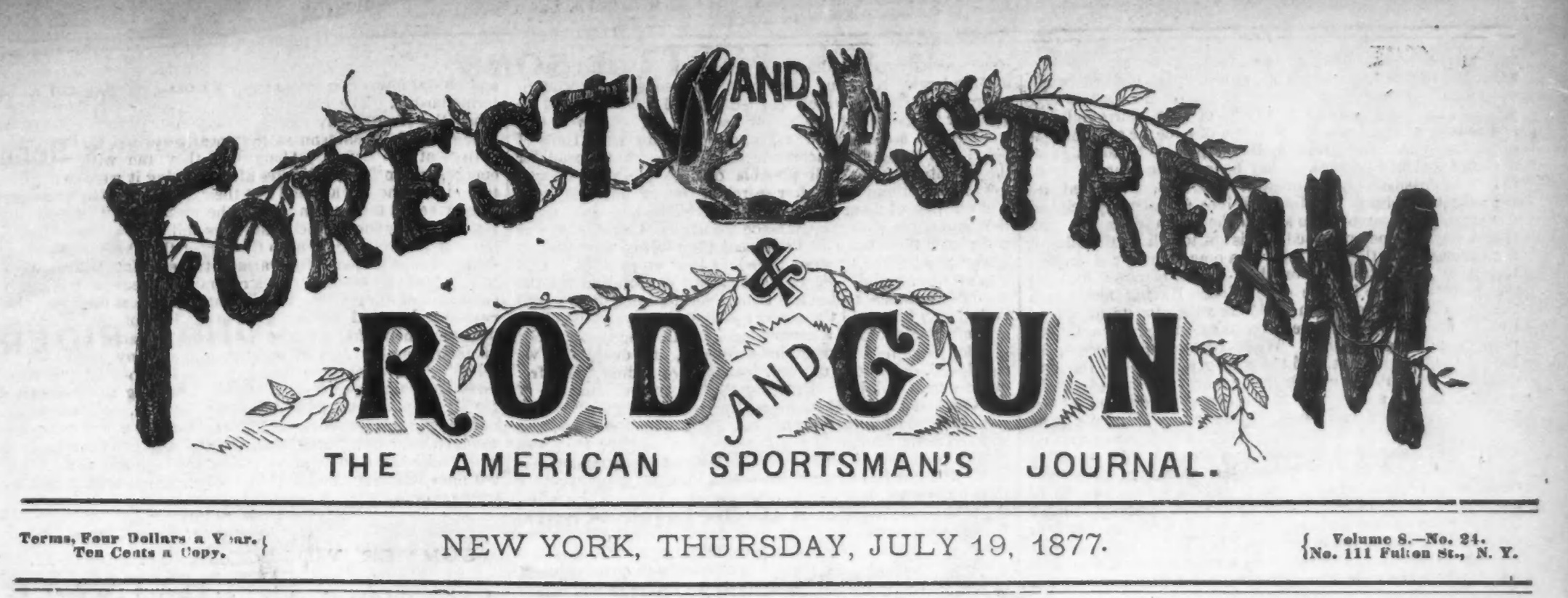 Eugene DeFersey Prince Featured in “Forest and Stream & Rod and Gun” Article from 1877