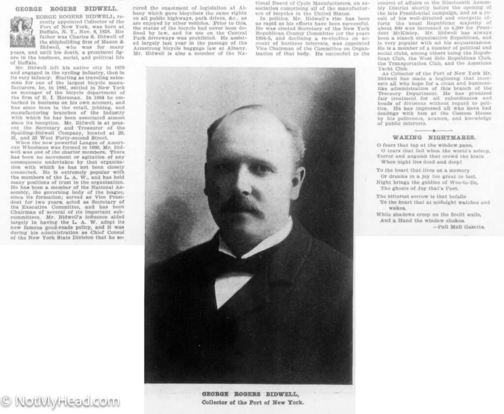 Photo of: George Rogers Bidwell bio by the NY Times  Date: 1897-08-14 Location: Port of New York New York City New York USA