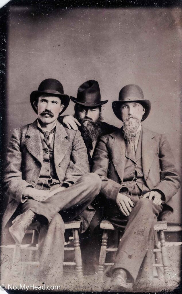 Photo of: Right to Left: Jefferson B. Mitchell (Maude's father), Bishop Bennet Borden (Maude's Uncle), Walt F. Nugent (Family friend)  Date: 1870 Location:  Plainfield Wisconsin