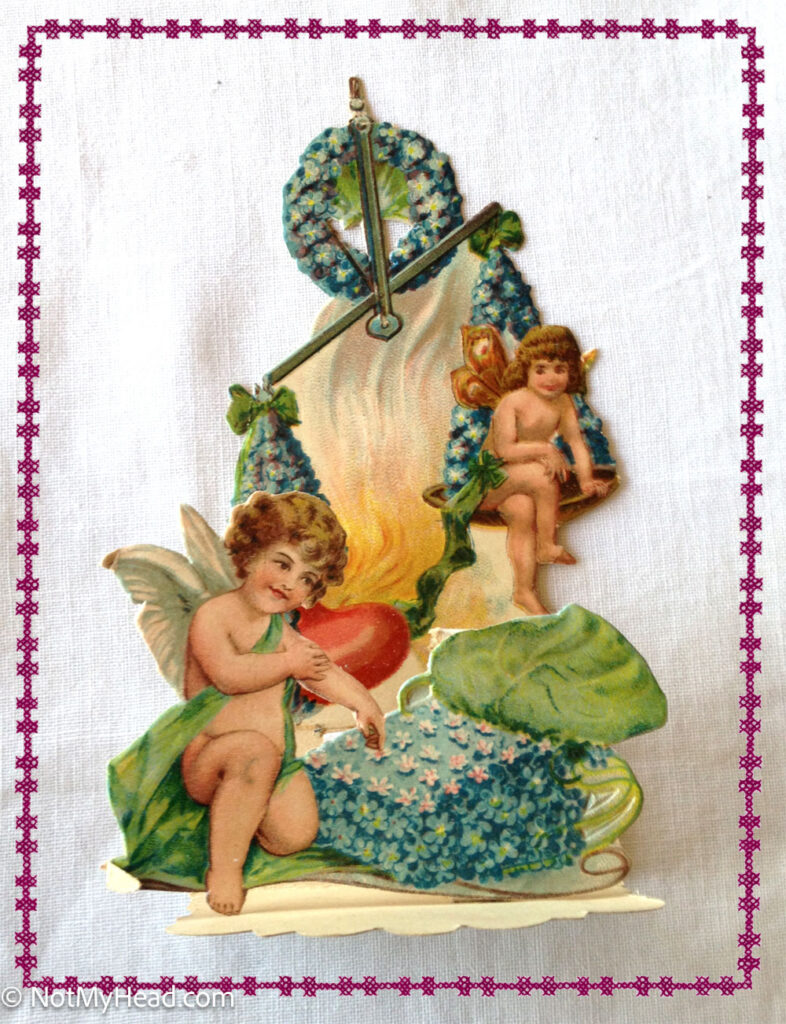 Photo of: Gram's Vintage Valentines: 1910-1930: Stored in a MacFarlane's heart shaped candy box.  Date: 2013-02-11T11:47:21-08:00 Location:    USA