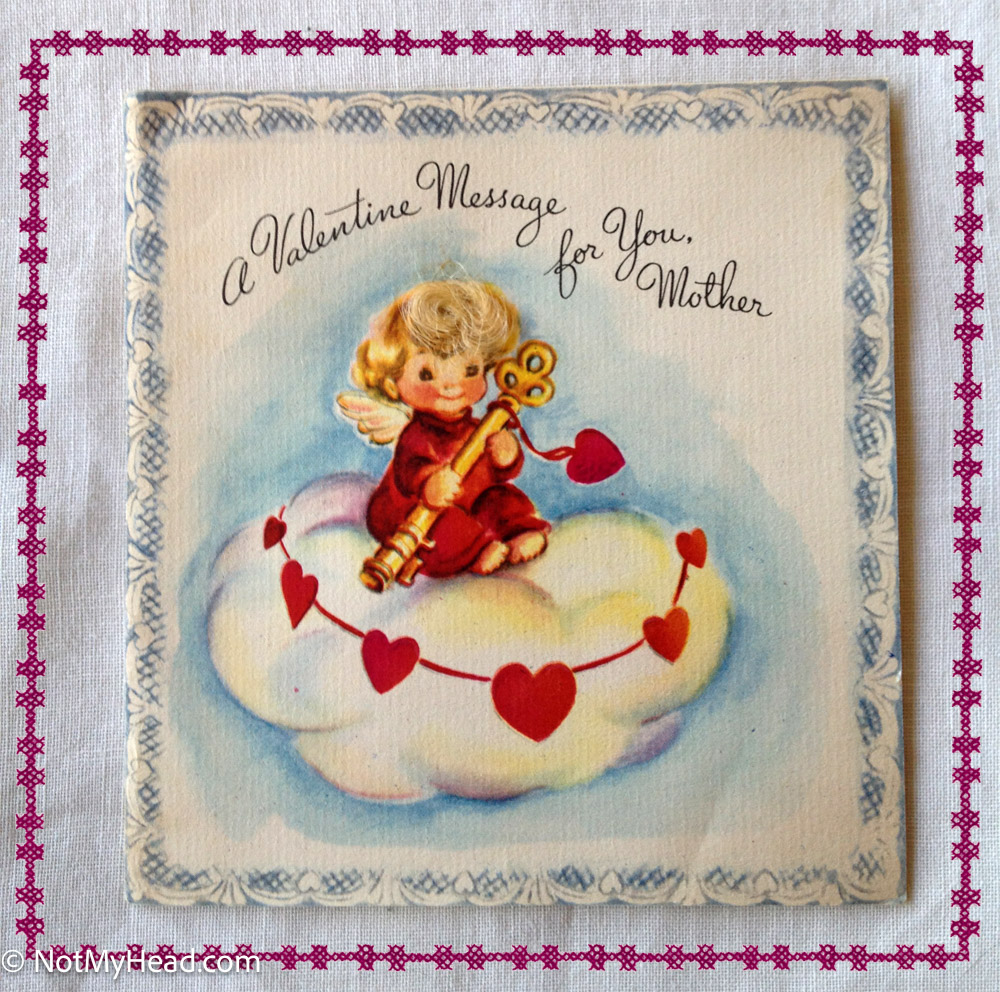 Photo of: Gram's Vintage Valentines: 1910-1930: Stored in a MacFarlane's heart shaped candy box.  Date: 2013-02-11T11:40:58-08:00 Location:    USA