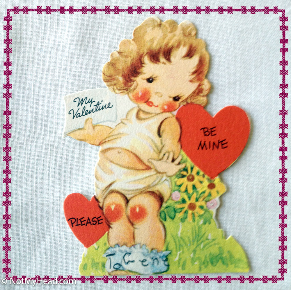 Photo of: Gram's Vintage Valentines: 1910-1930: Stored in a MacFarlane's heart shaped candy box.  Date: 2013-02-11T11:46:10-08:00 Location:    USA