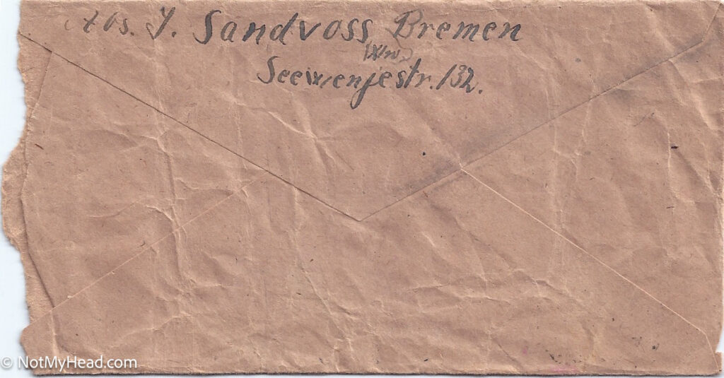 Photo of: From Ida Sandvoss 1947  Date: 1947-12-10 Location: Seewenjestraße 132., Bremen Bremen  Deutschland