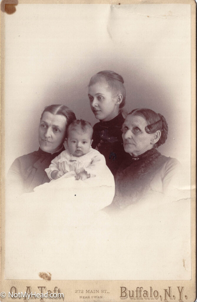 Photo of: Four Generations: Pauline Weston Forbush, Emily Elizabeth Forbush Hubbard, Eliza Weston Prince, Bessie Pauline Hubbard, 1888  Date: 1888-01-14 Location:  Buffalo New York USA