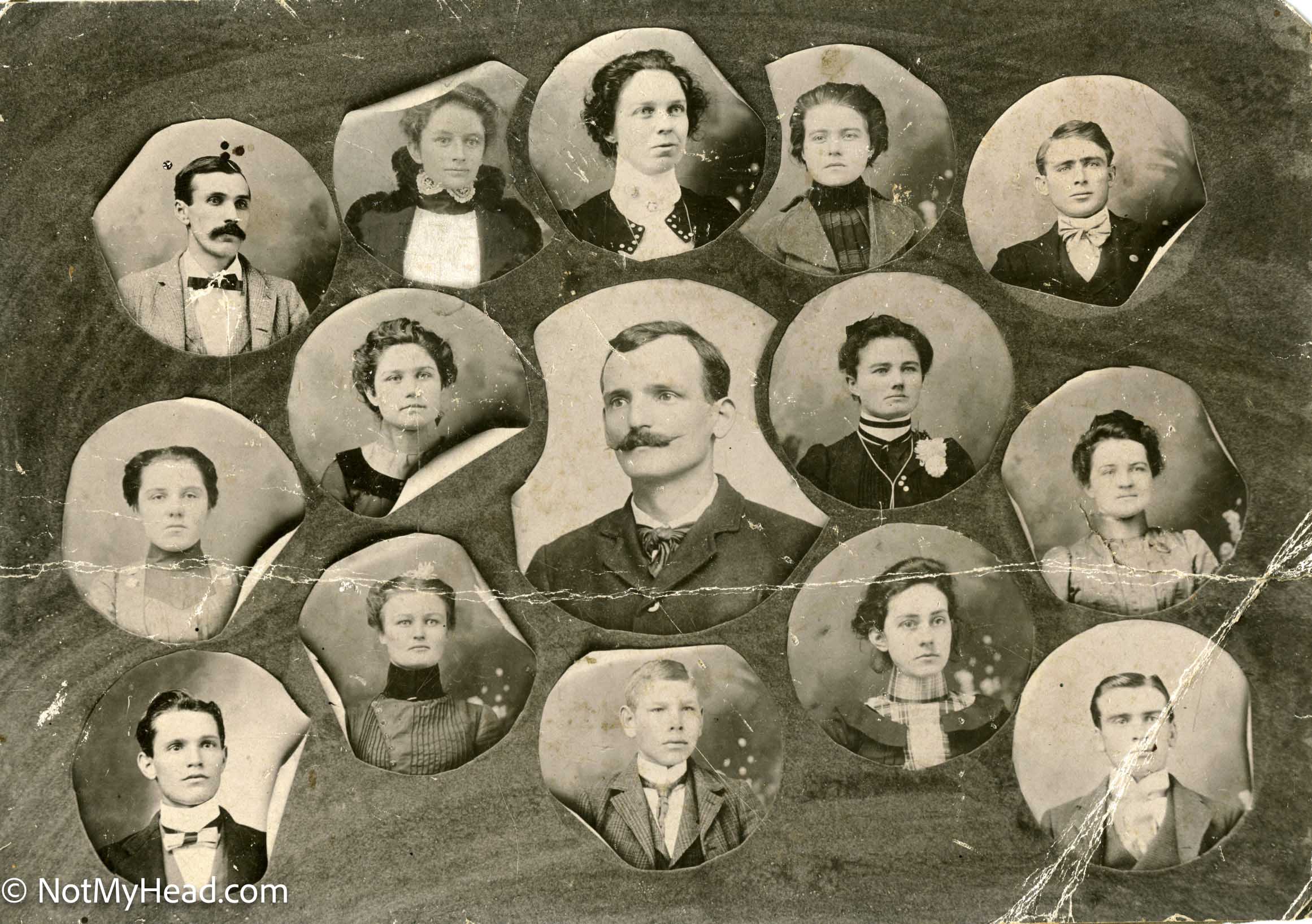 Photo of: Sunday School Class 1901 Mary Richey top row 2nd from left at 18 or 19, Minnie Overstreet sister of EHO at top middle Date: 1901Location:    USA