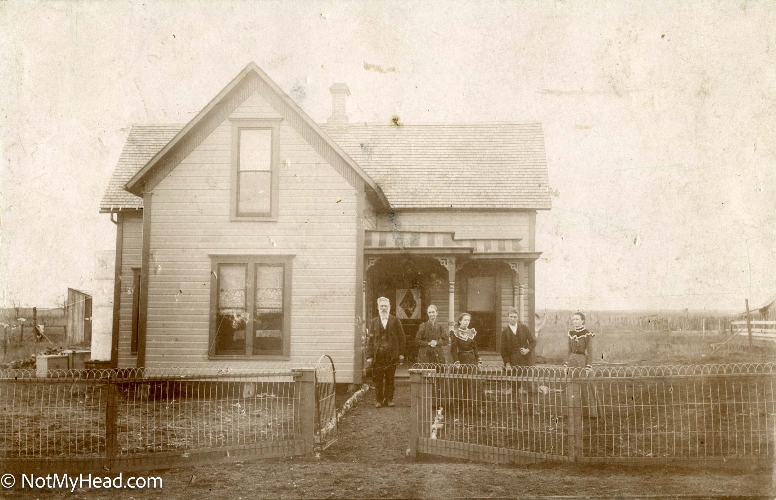 Photo of: William Richey, Martha Newhouse Richey, Mary (10 years), Sam Addie Date: Location:  Laclede Co. Mo