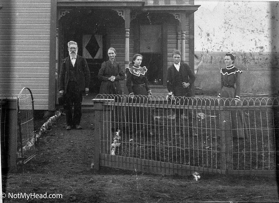 Photo of: William Richey, Martha Newhouse Richey, Mary, Sam, Addie  Date: 1897 Location:   Oklahoma USA